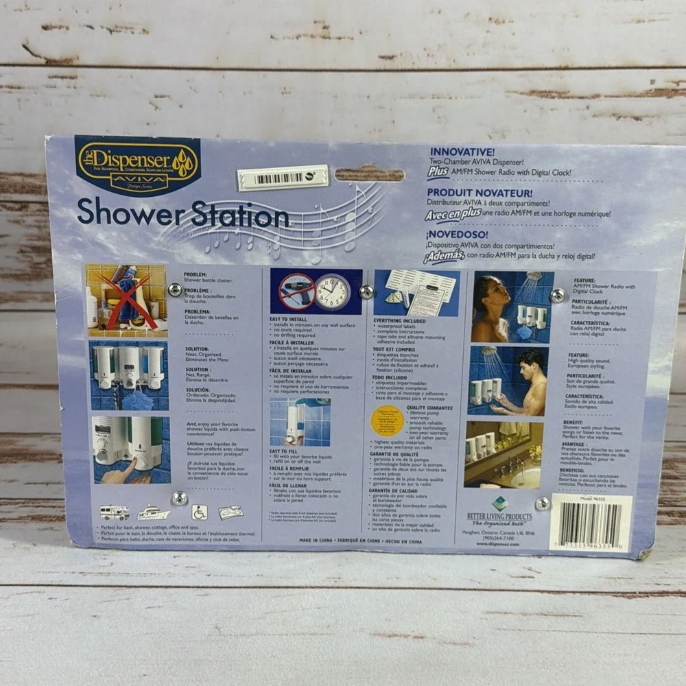Better Living Shower Station Dispenser w/ AM/FM Radio & Clock White New